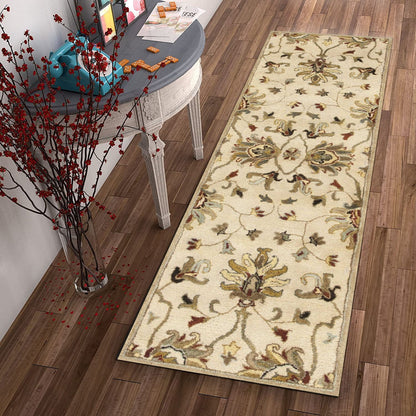 2' X 7' Champagne Floral Vine Wool Runner Rug