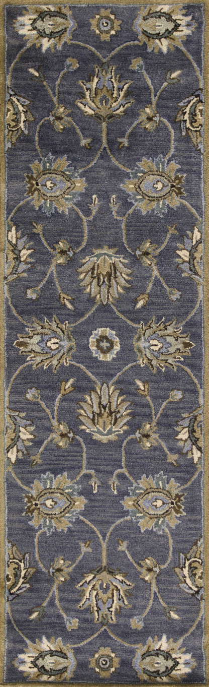 8'X11' Midnight Blue Hand Tufted Traditional Floral Indoor Area Rug