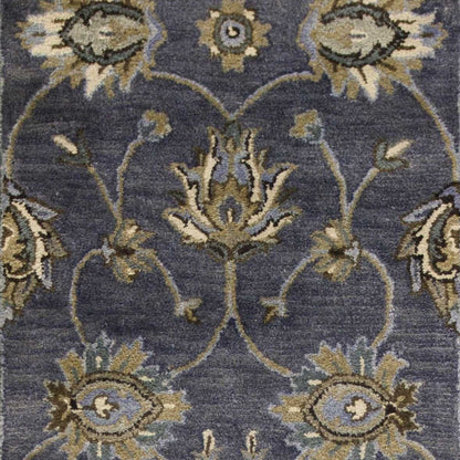 8'X11' Midnight Blue Hand Tufted Traditional Floral Indoor Area Rug