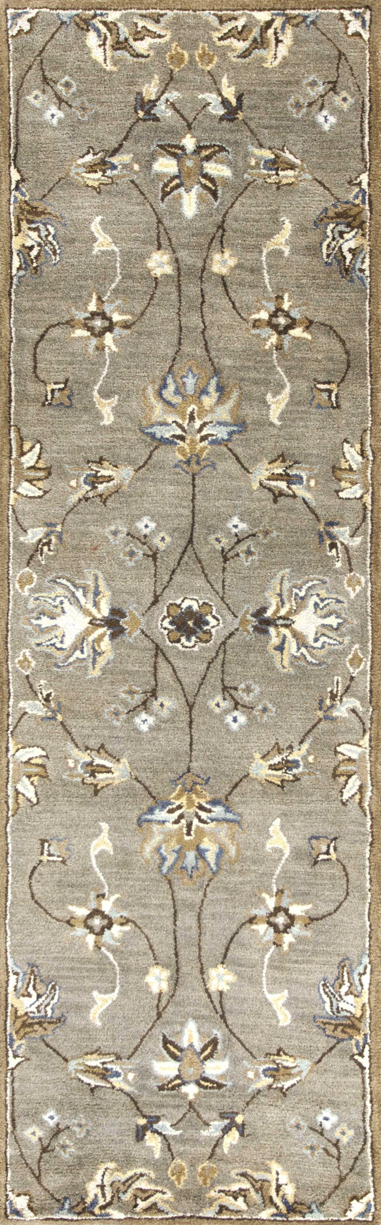 5'X8' Grey Green Hand Tufted Traditional Floral Indoor Area Rug