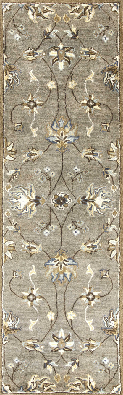5'X8' Grey Green Hand Tufted Traditional Floral Indoor Area Rug