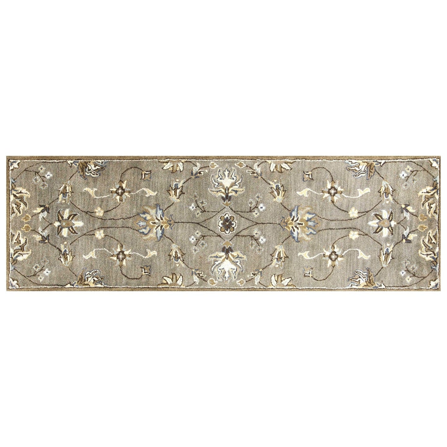 5'X8' Grey Green Hand Tufted Traditional Floral Indoor Area Rug