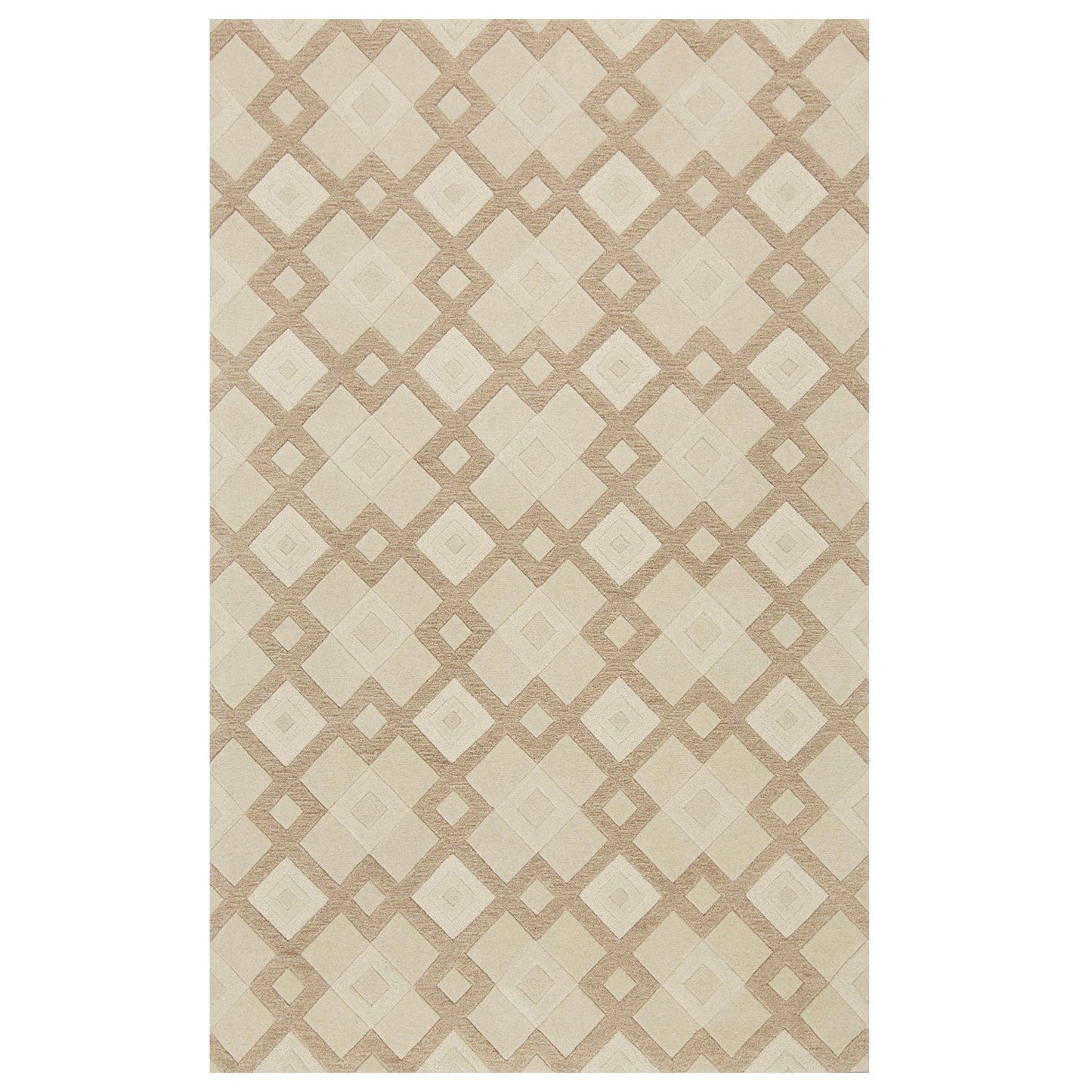 8'X11' Ivory Hand Tufted Geometric Diamond Pattern Indoor Area Rug