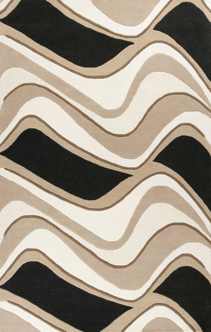 8'X11' Black Beige Hand Tufted Abstract Waves Indoor Area Rug