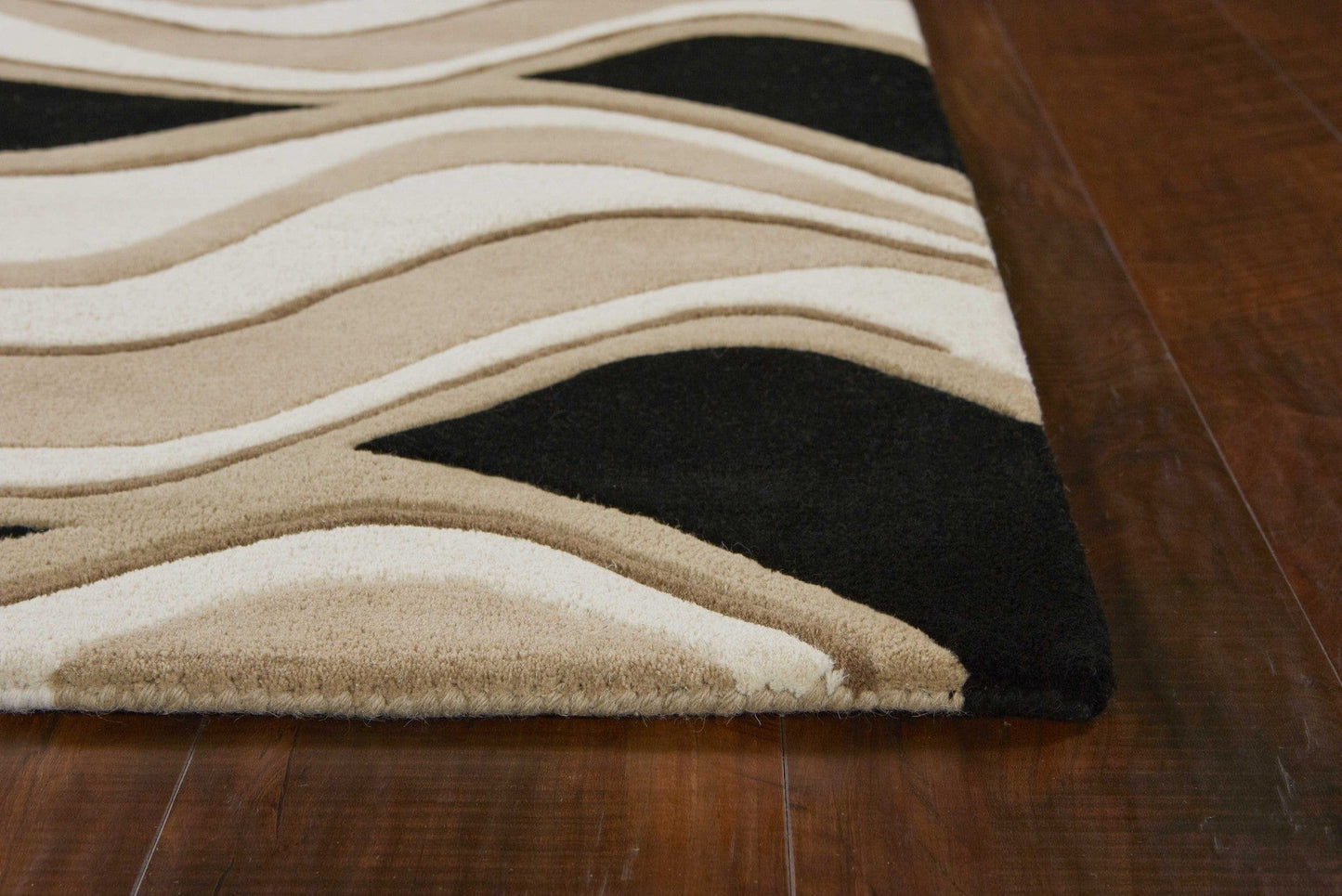 8'X11' Black Beige Hand Tufted Abstract Waves Indoor Area Rug