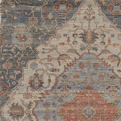 7'X12' Blue Red Hand Woven Traditional Medallion Indoor Area Rug