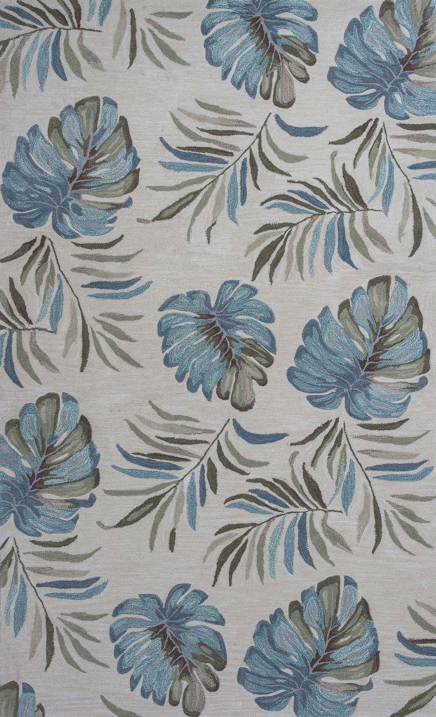 5'X8' Ivory Hand Tufted Tropical Leaves Indoor Area Rug