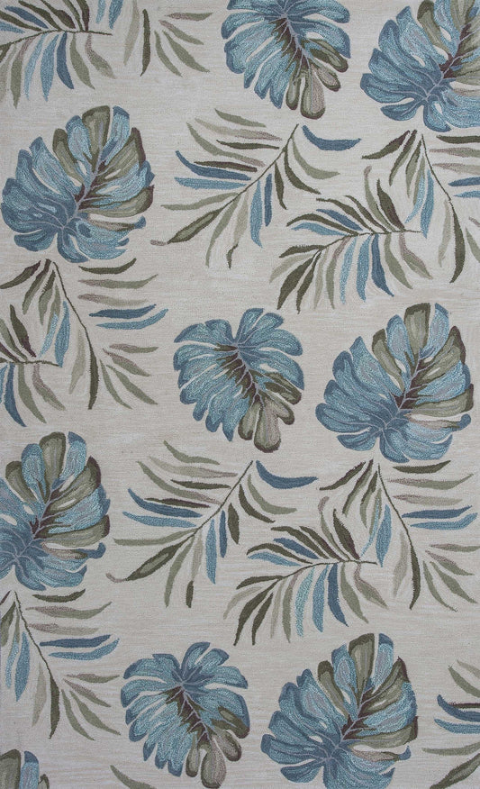 5'X8' Ivory Hand Tufted Tropical Leaves Indoor Area Rug
