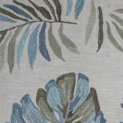 5'X8' Ivory Hand Tufted Tropical Leaves Indoor Area Rug