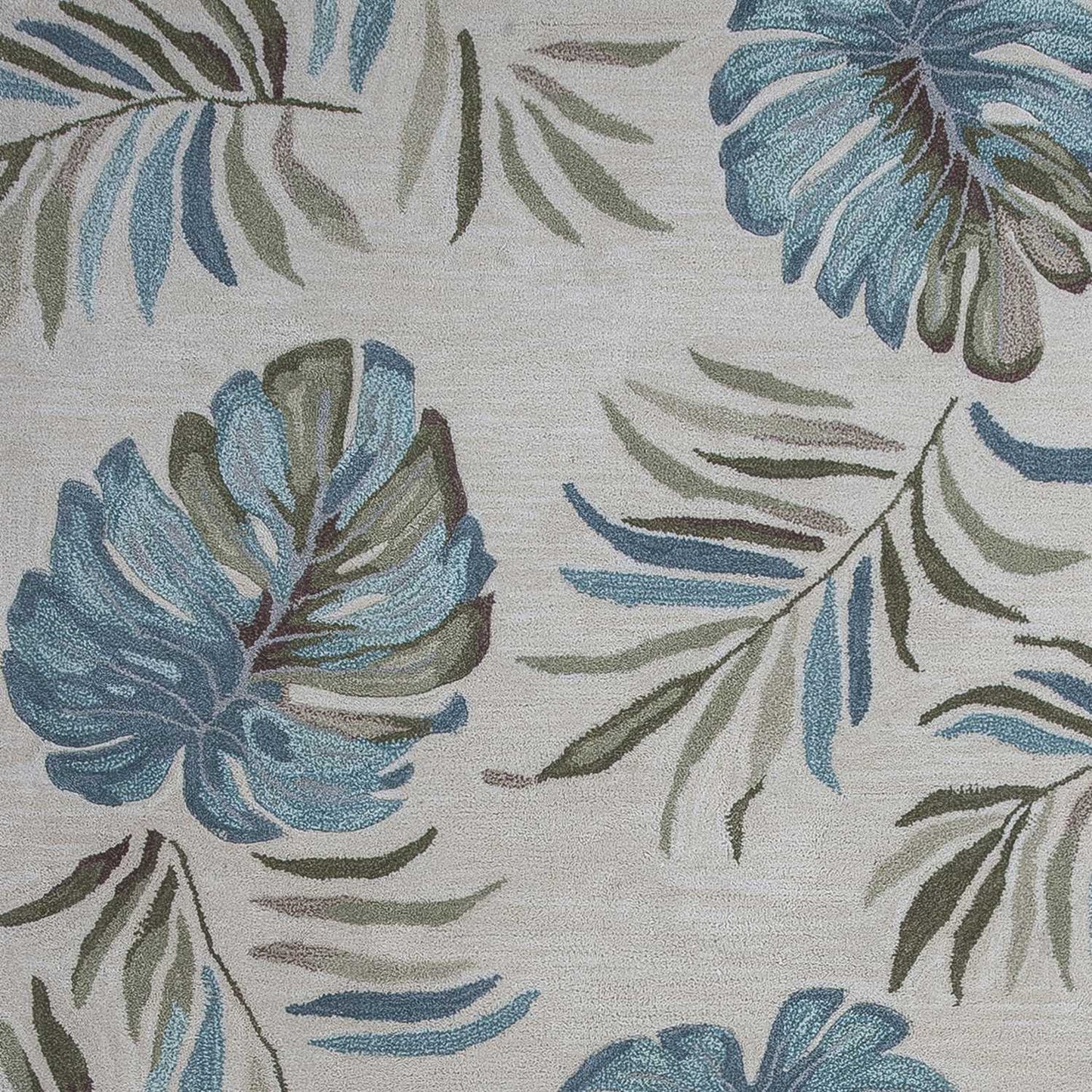 5'X8' Ivory Hand Tufted Tropical Leaves Indoor Area Rug