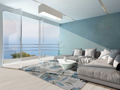 5'X8' Ivory Hand Tufted Tropical Leaves Indoor Area Rug