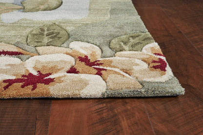 2' X 7' Blue Or Sage Tropical Leaves Rug