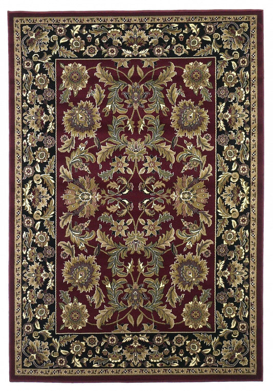 5' X 8' Red Or Black Floral Bordered Area Rug