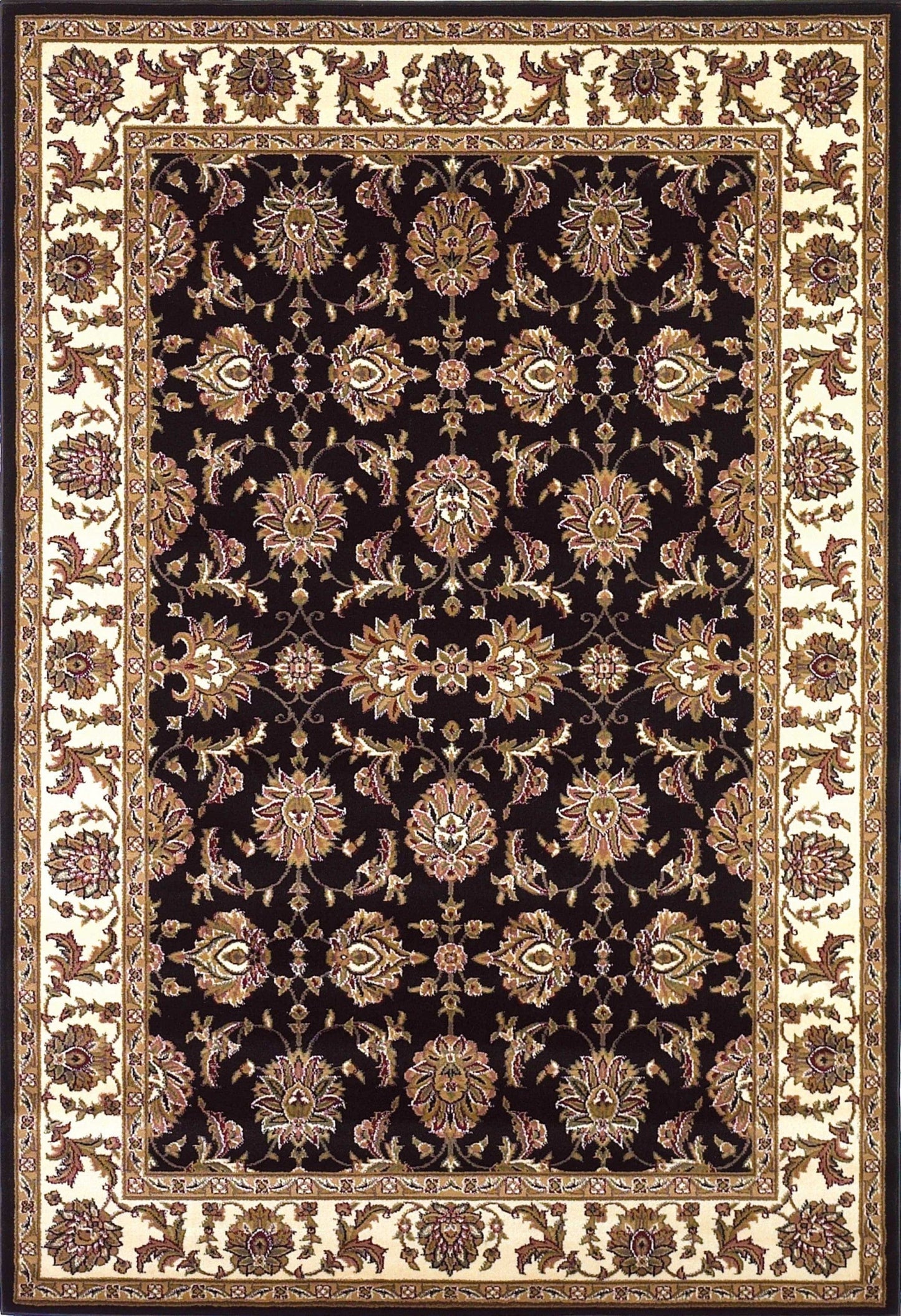 10'X13' Black Ivory Machine Woven Floral Traditional Indoor Area Rug