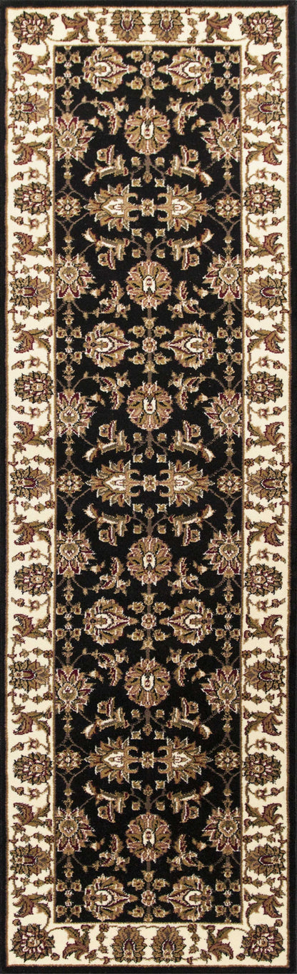 10'X13' Black Ivory Machine Woven Floral Traditional Indoor Area Rug