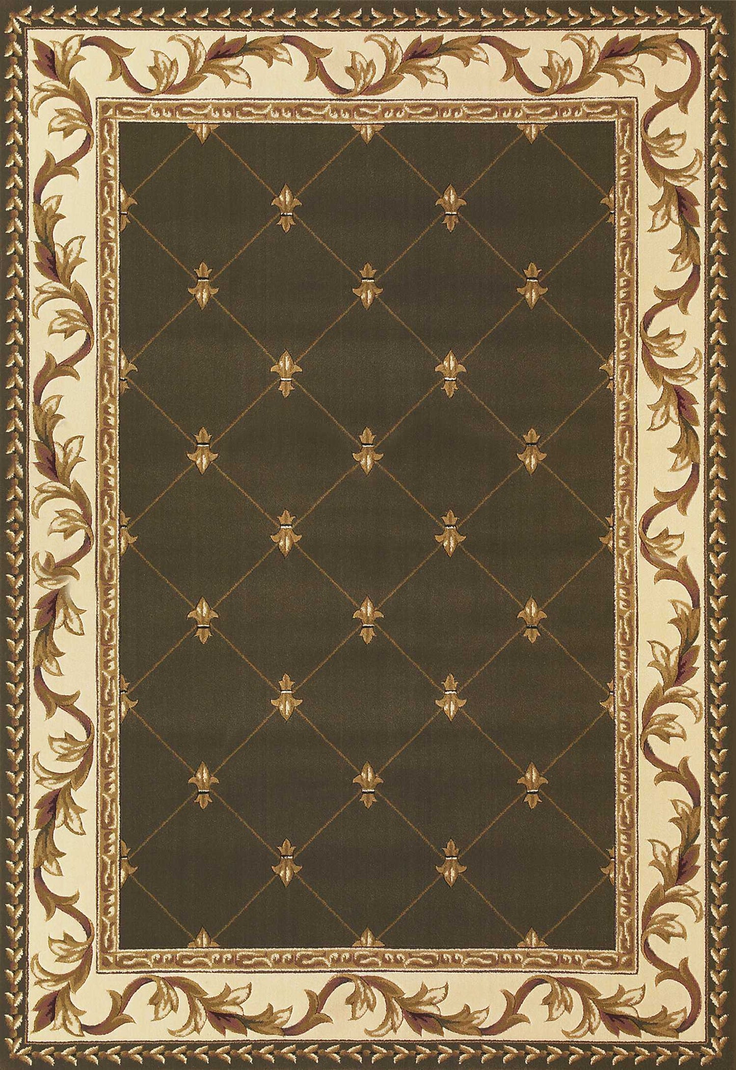 3'X5' Green Machine Woven Hand Carved Fleur De Lis Indoor Area Rug