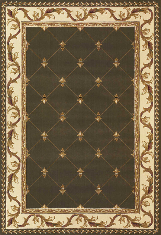 3'X5' Green Machine Woven Hand Carved Fleur De Lis Indoor Area Rug