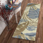 5'X8' Ivory Blue Hand Tufted Tropical Leaves Indoor Area Rug