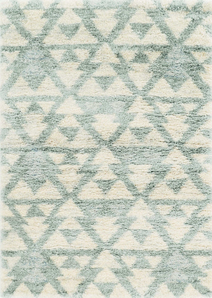 8' X 13'  Extra Soft Geometric Design Ivory And Blue Area Rug