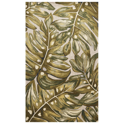 3'X5' Green Hand Tufted Oversized Tropical Leaves Indoor Area Rug