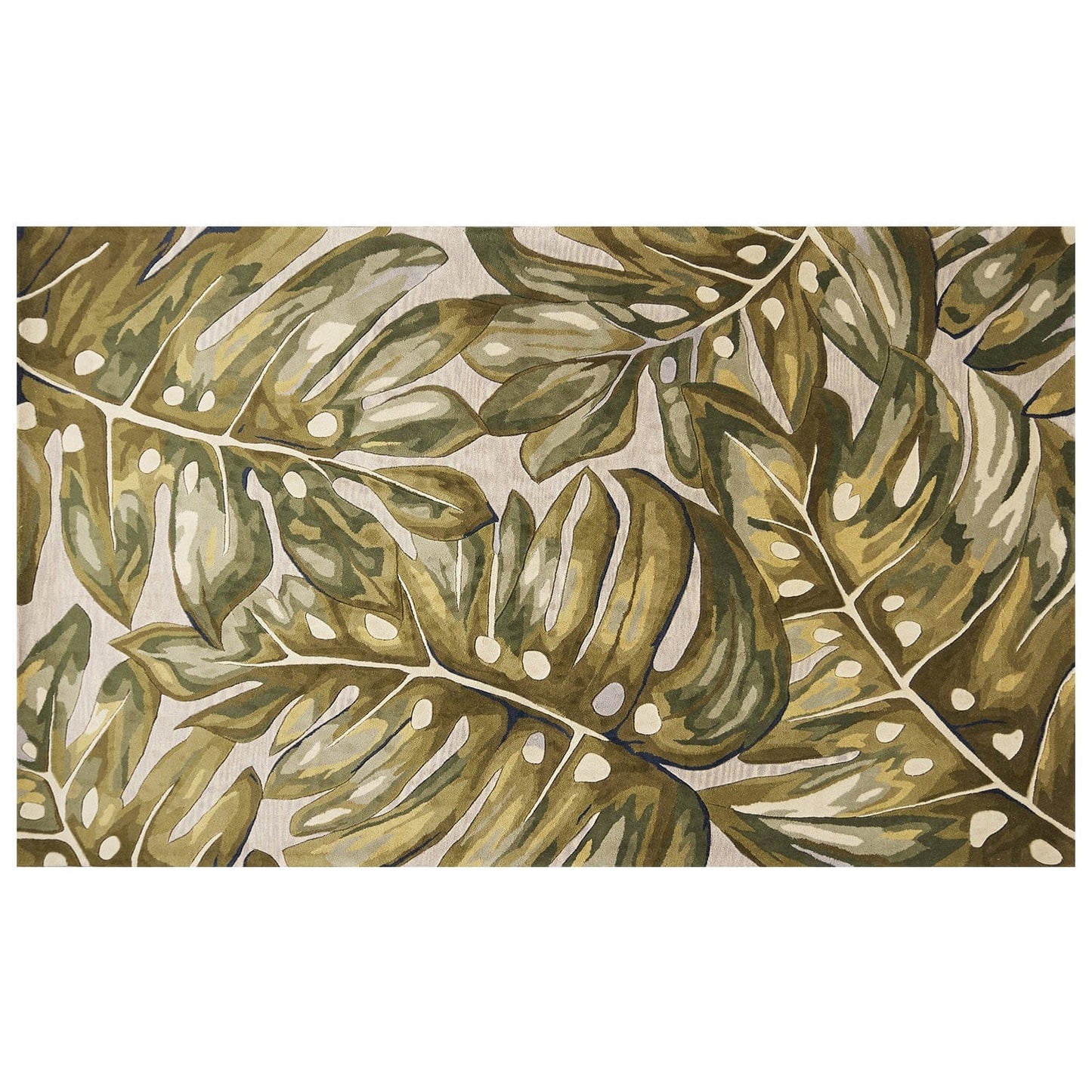 3'X5' Green Hand Tufted Oversized Tropical Leaves Indoor Area Rug