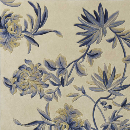 5' X 8'  Wool Ivory Or Blue Area Rug