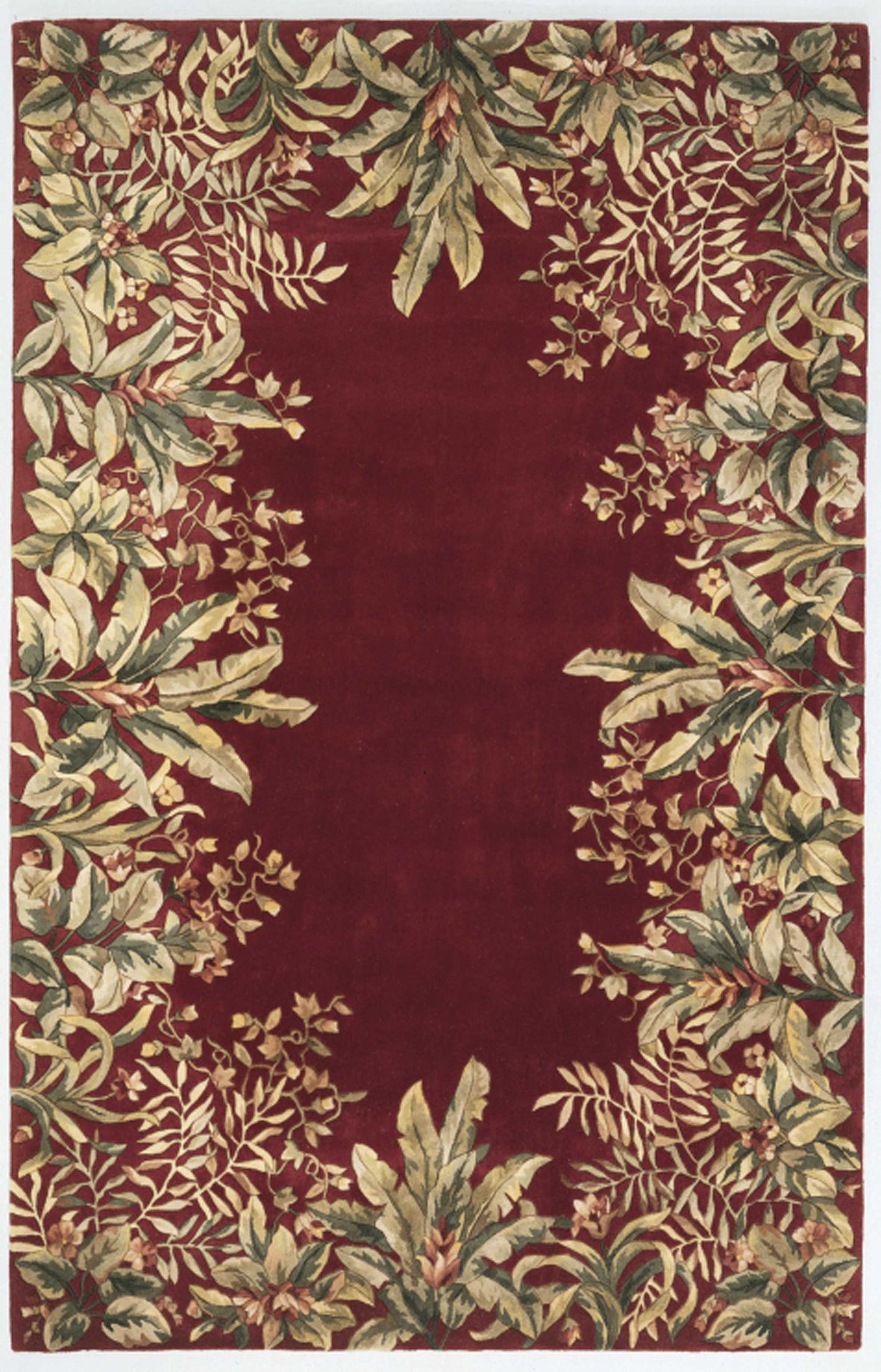 5' X 8' Ruby And Red Wool Floral Hand Tufted Area Rug
