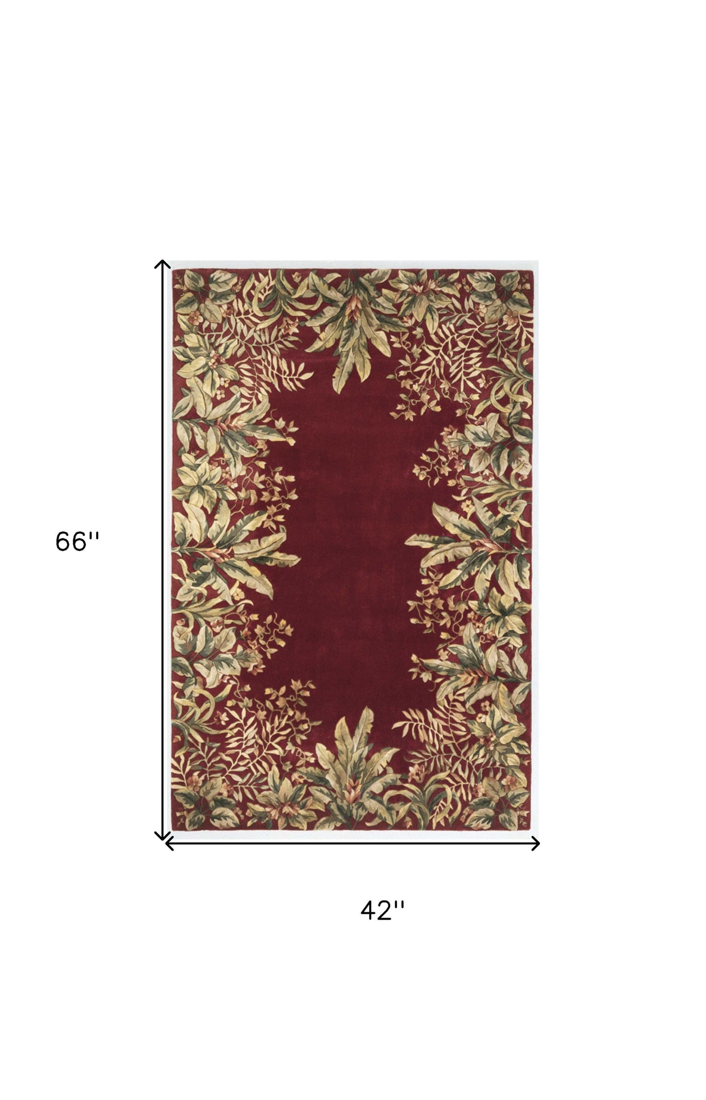 5' X 8' Ruby And Red Wool Floral Hand Tufted Area Rug
