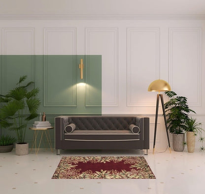 5' X 8' Ruby And Red Wool Floral Hand Tufted Area Rug