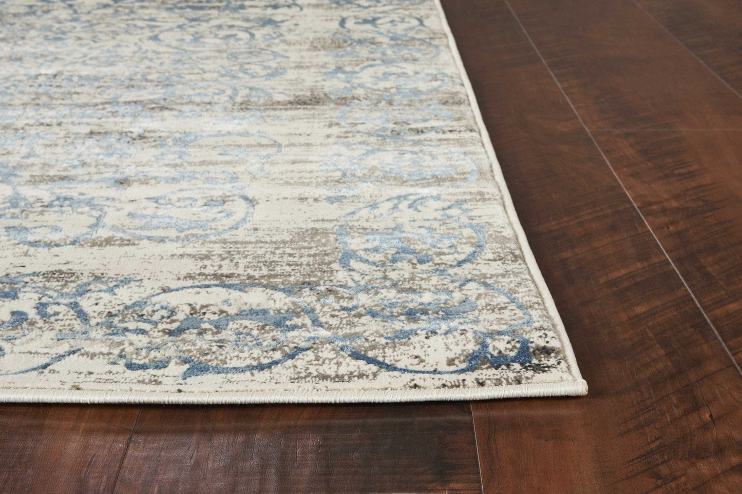5' X 8' Ivory And Blue Floral Vines Area Rug