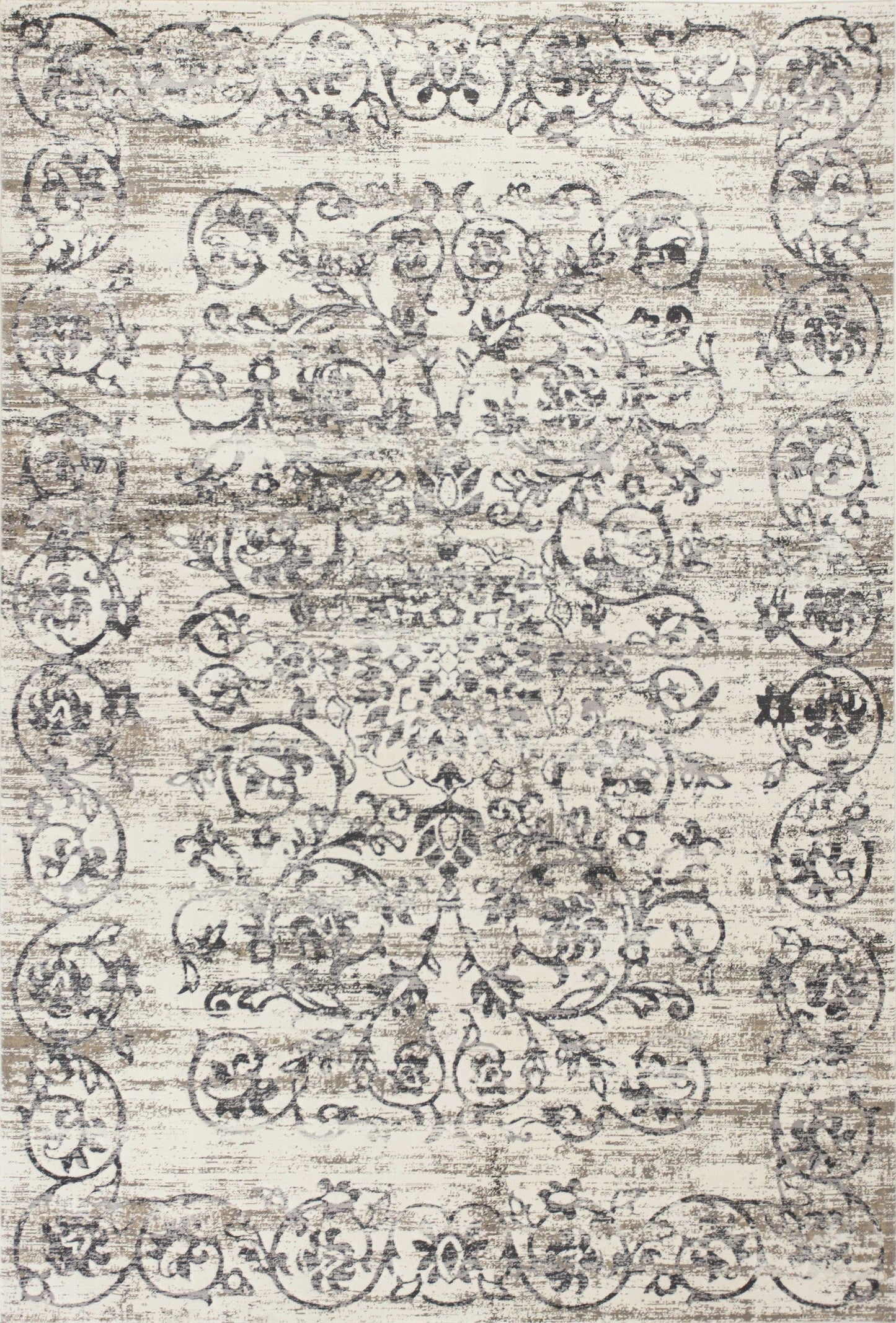 10'X13' Ivory Grey Machine Woven Distressed Floral Traditional Indoor Area Rug