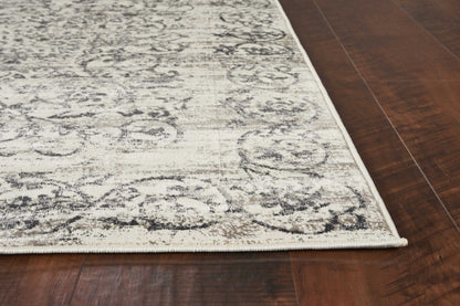 10'X13' Ivory Grey Machine Woven Distressed Floral Traditional Indoor Area Rug