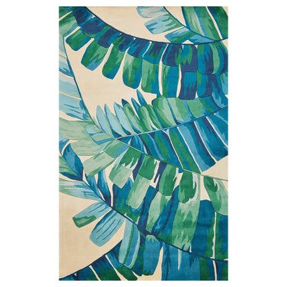 2' X 8' Ivory Or Blue Laguna Leaves Wool Indoor Runner Rug