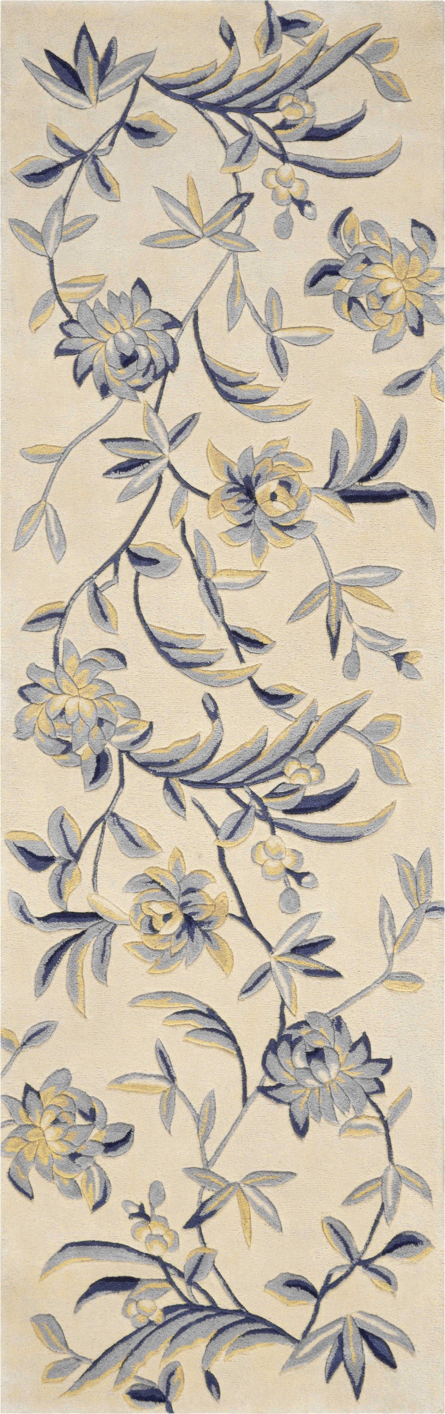 5' X 8'  Wool Ivory Or Blue Area Rug