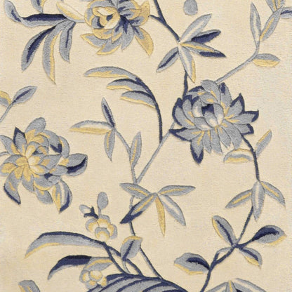 5' X 8'  Wool Ivory Or Blue Area Rug