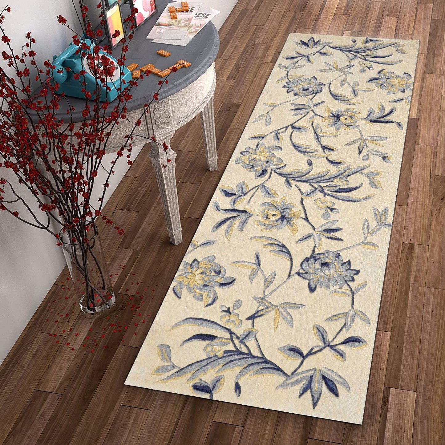 5' X 8'  Wool Ivory Or Blue Area Rug