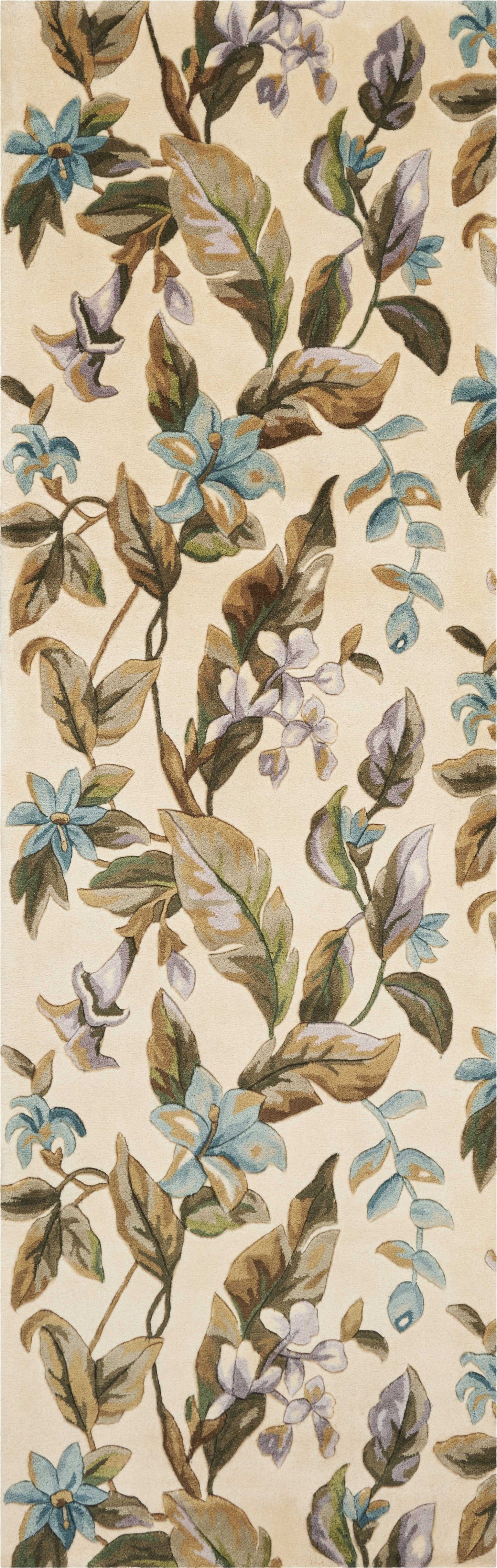 2' X 8'  Runner Wool Ivory Or Teal Area Rug