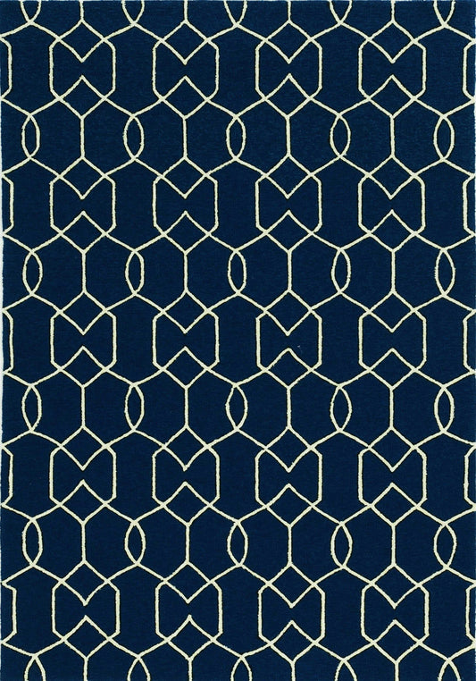 5' X 7' Navy Geometric Trellis Uv Treated Indoor Area Rug