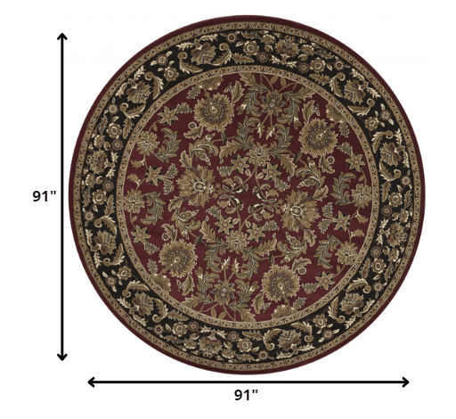 5' X 8' Red Or Black Floral Bordered Area Rug