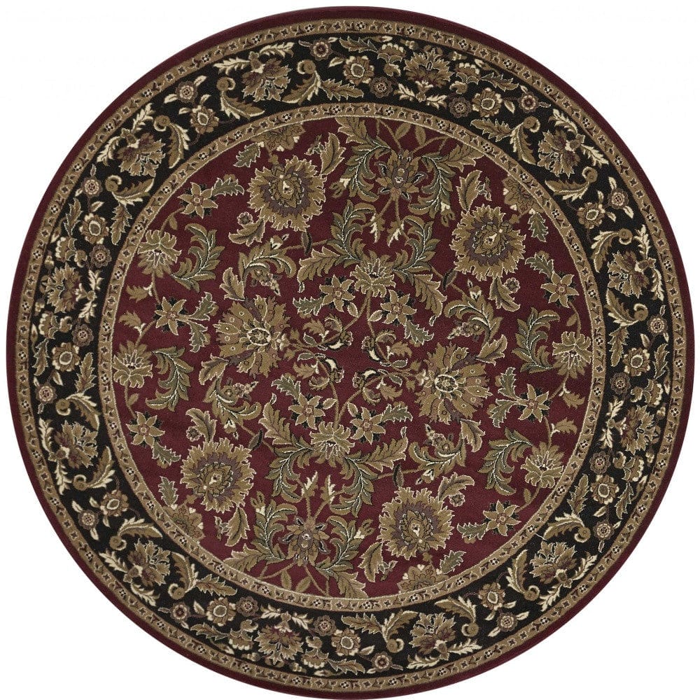5' X 8' Red Or Black Floral Bordered Area Rug