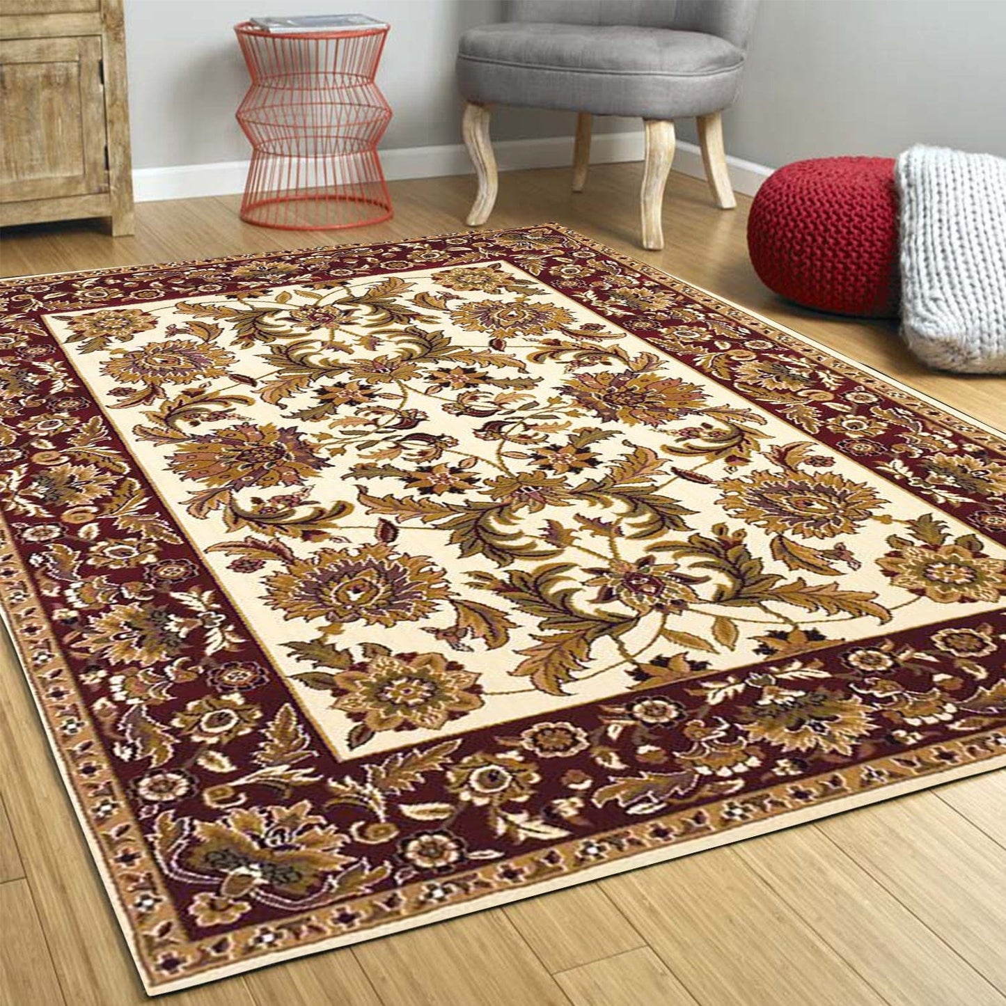 2' X 8' Ivory Or Red Traditional Bordered Runner Rug