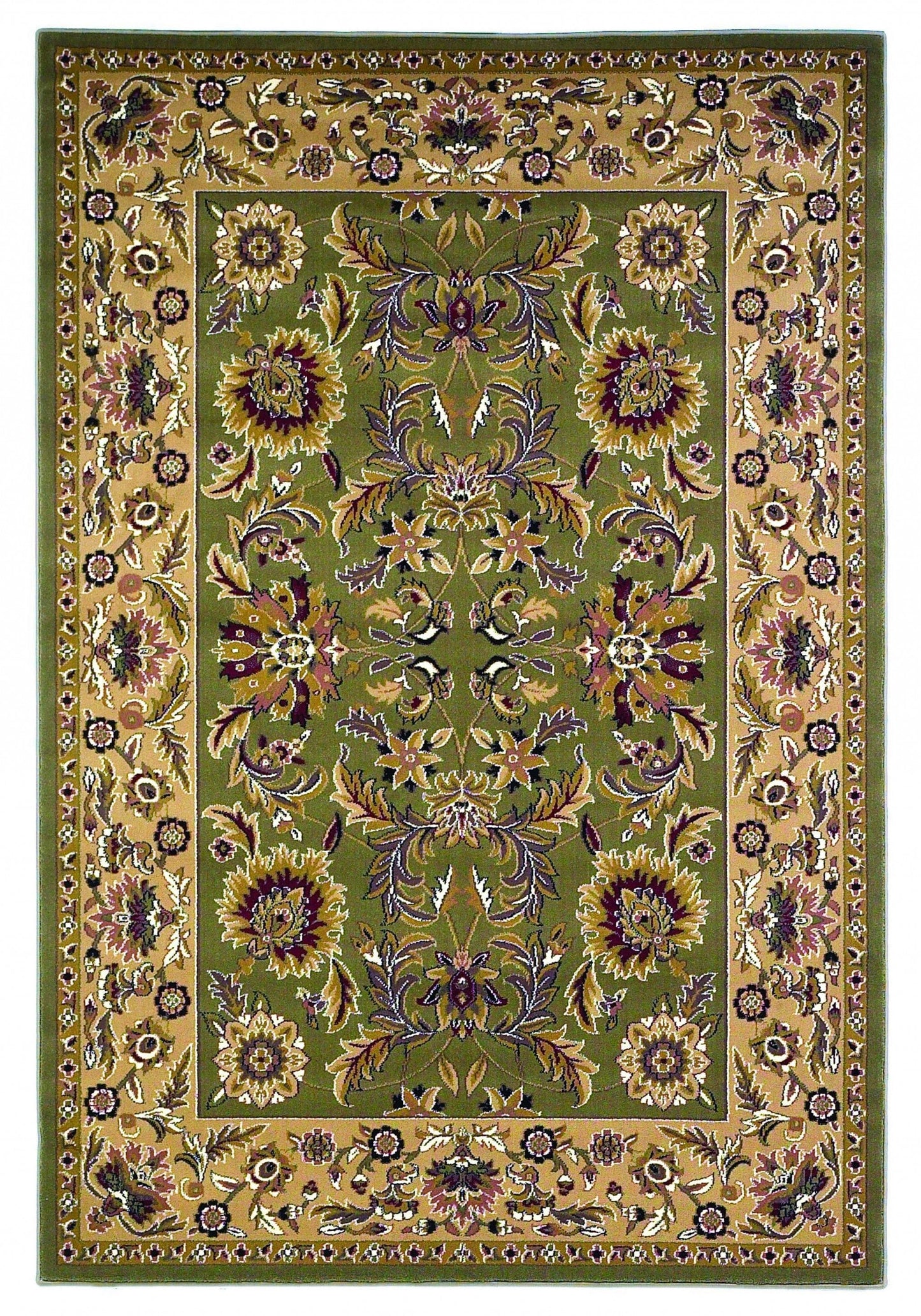 3'X5' Green Taupe Machine Woven Floral Traditional Indoor Area Rug