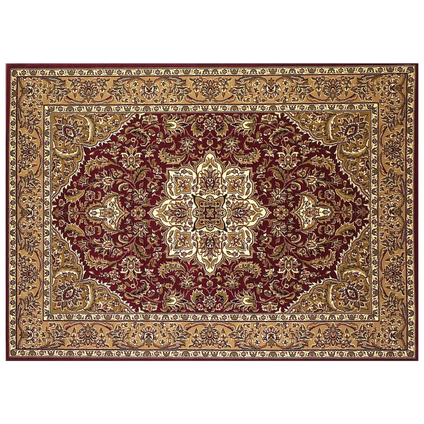Red And Beige Octagon Medallion Area Rug