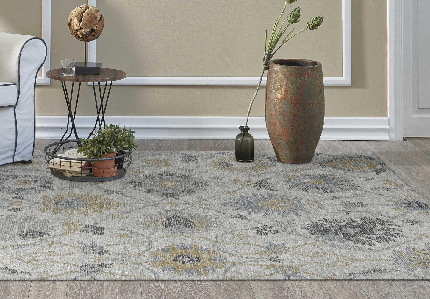 10'X13' Ivory Machine Woven Floral Vines Indoor Area Rug
