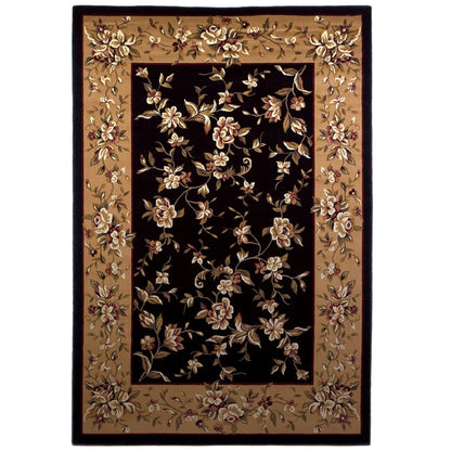 3'X5' Black Beige Machine Woven Floral Vines Indoor Area Rug