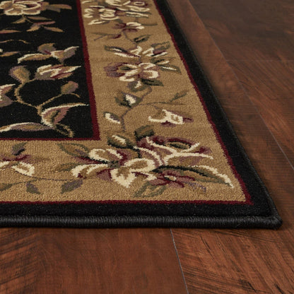 3'X5' Black Beige Machine Woven Floral Vines Indoor Area Rug