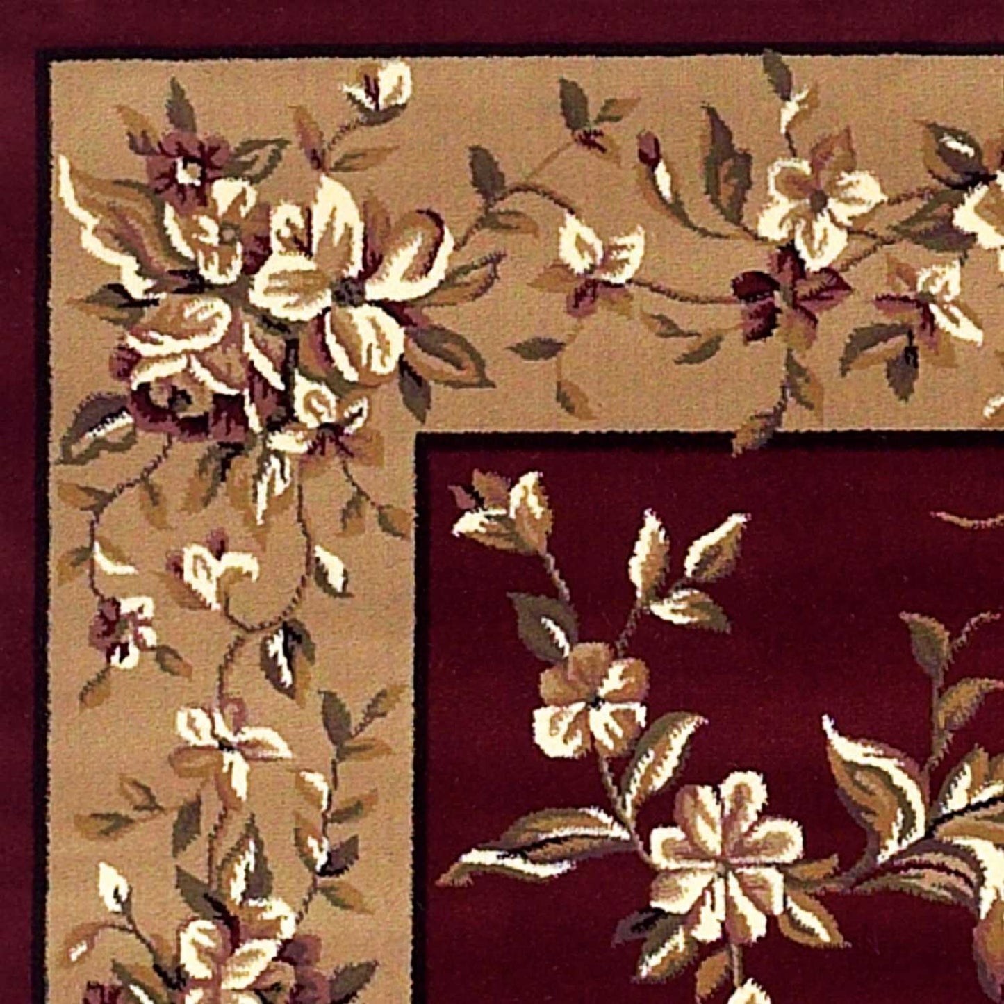Red And Beige Octagon Floral Vines Area Rug