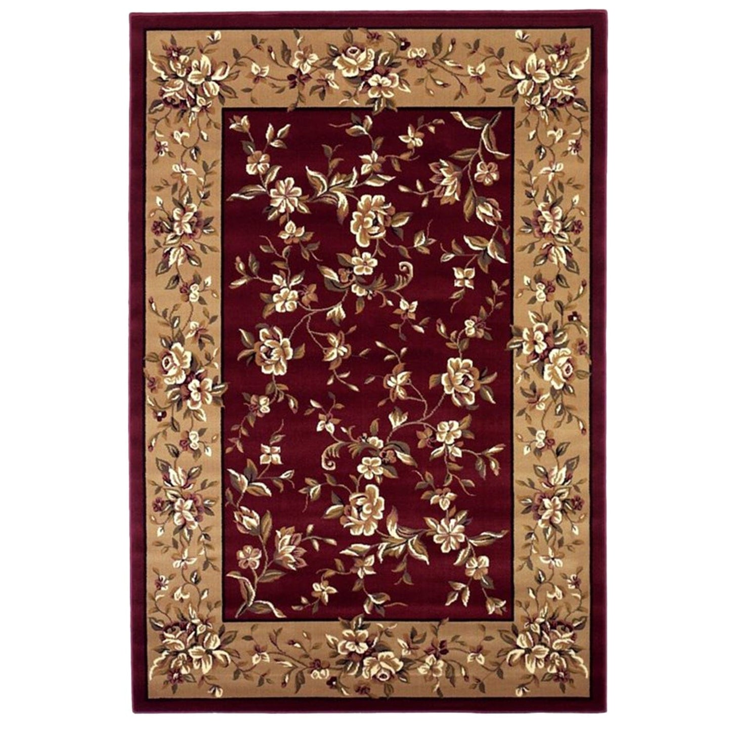 Red And Beige Octagon Floral Vines Area Rug