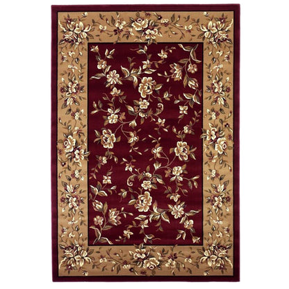 Red And Beige Octagon Floral Vines Area Rug