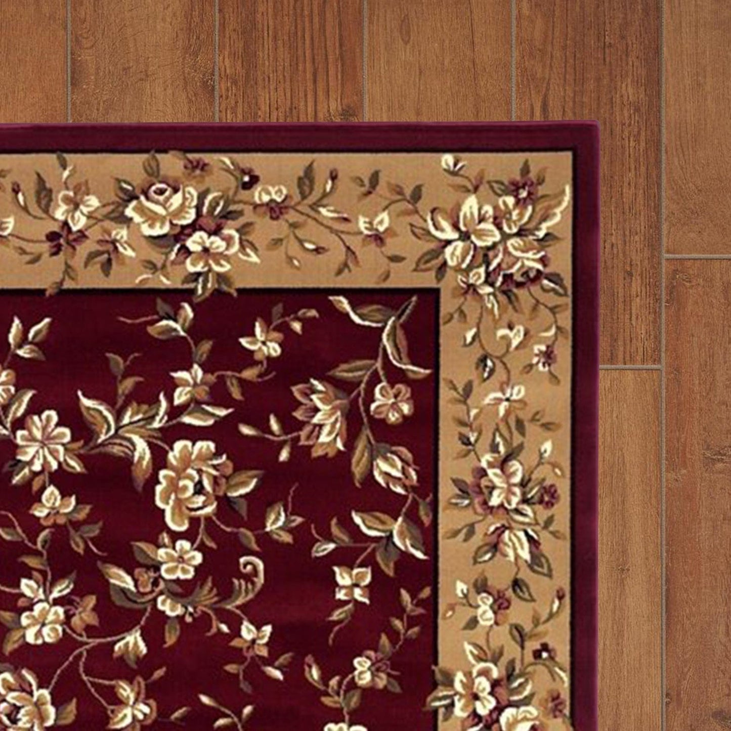 Red And Beige Octagon Floral Vines Area Rug